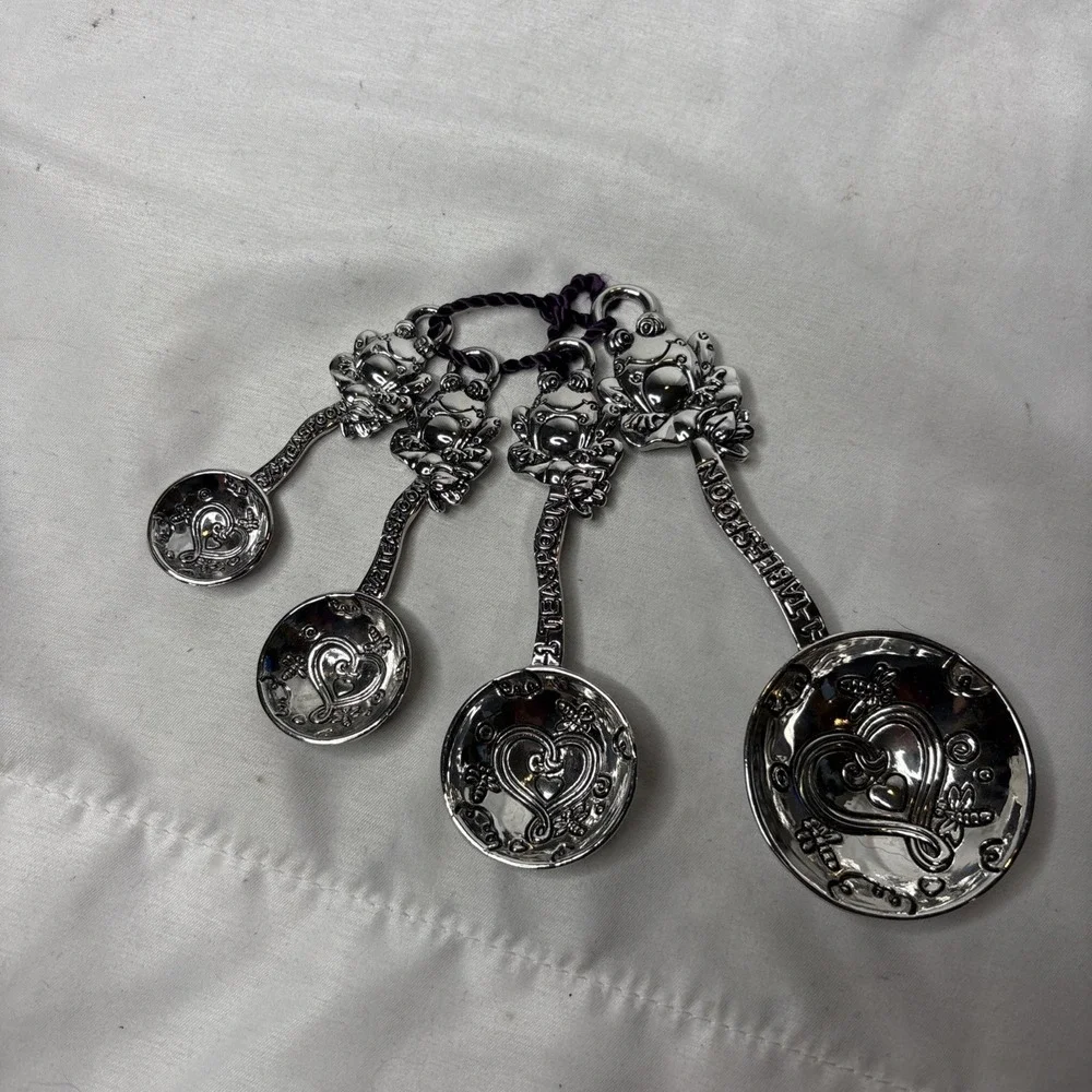 Ganz‎ Pewter Tone Frog Measuring Spoons Set Of 4 Heart & Croak Whimsical Silver